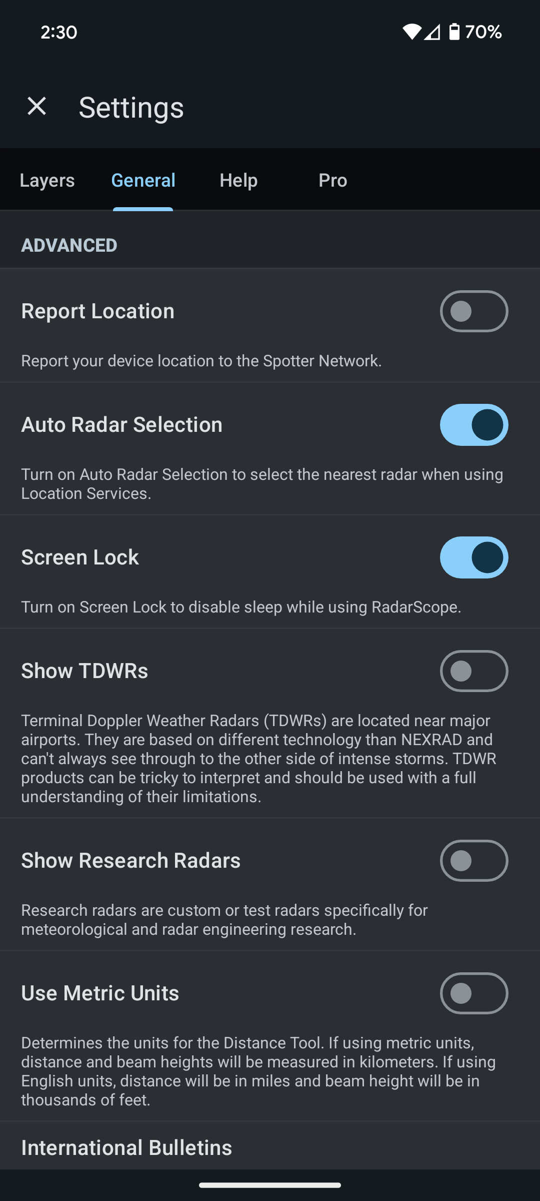 Advanced Settings – RadarScope