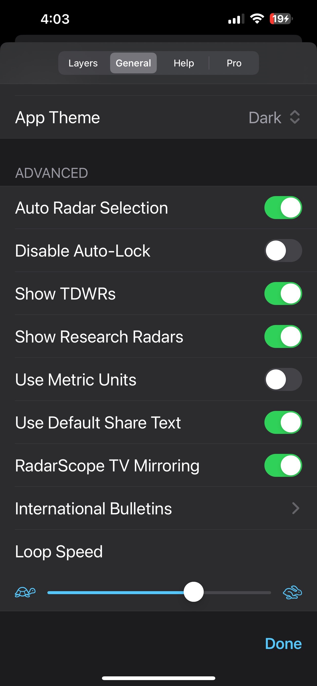 Advanced Settings RadarScope