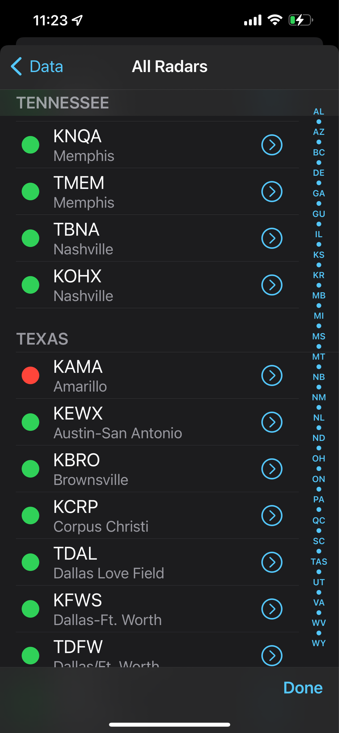 Radar List RadarScope