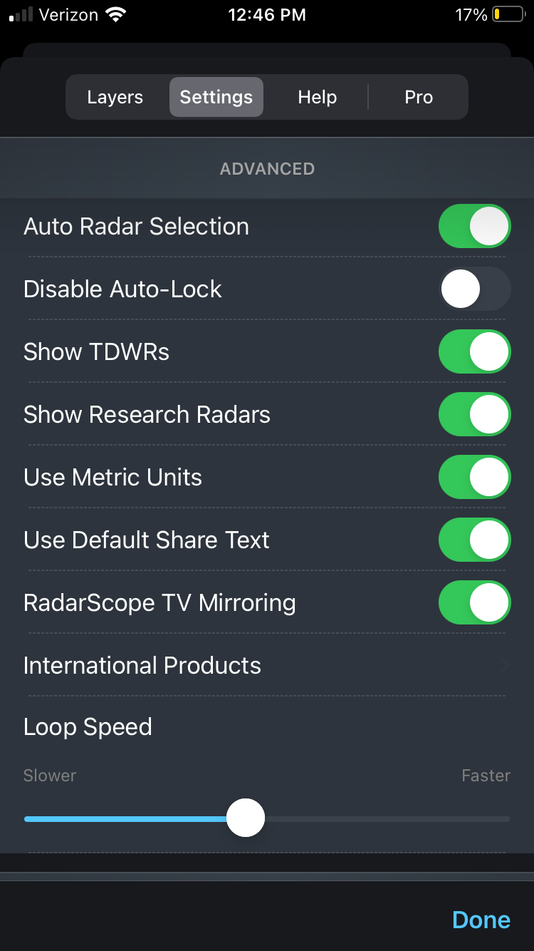 Advanced Settings RadarScope