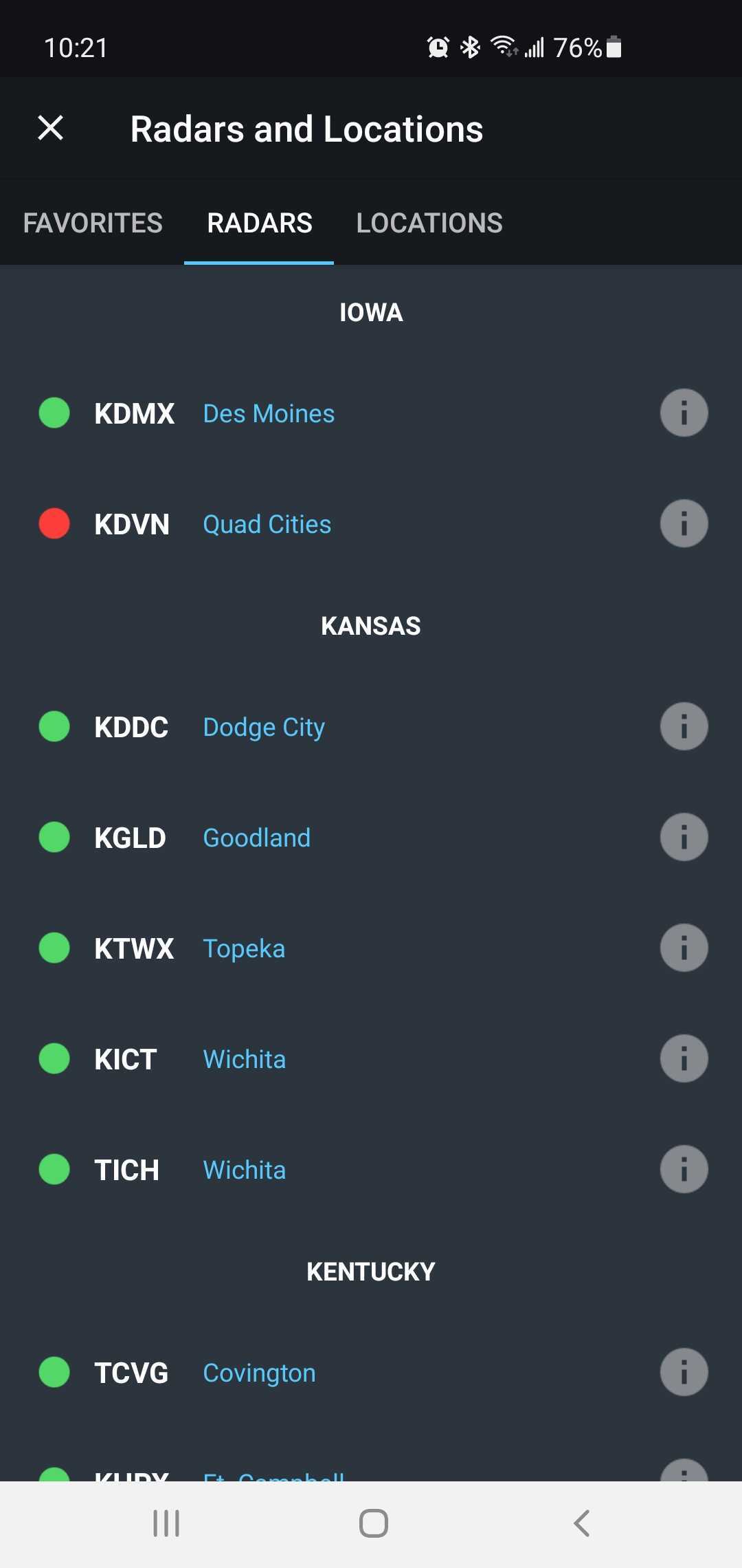 Radar List RadarScope